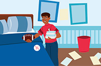 cleaning his room